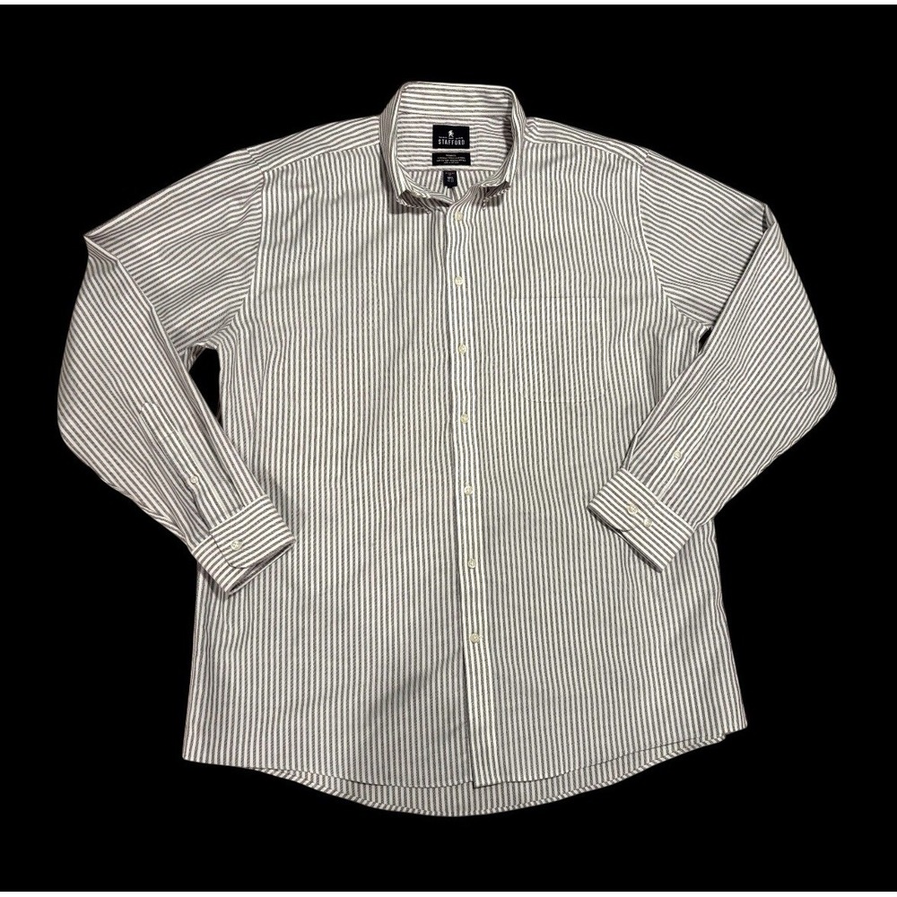 Stafford Travel Wrinkle-Free Oxford Men's Blue Dress Shirt Regular Fit Size 17.5